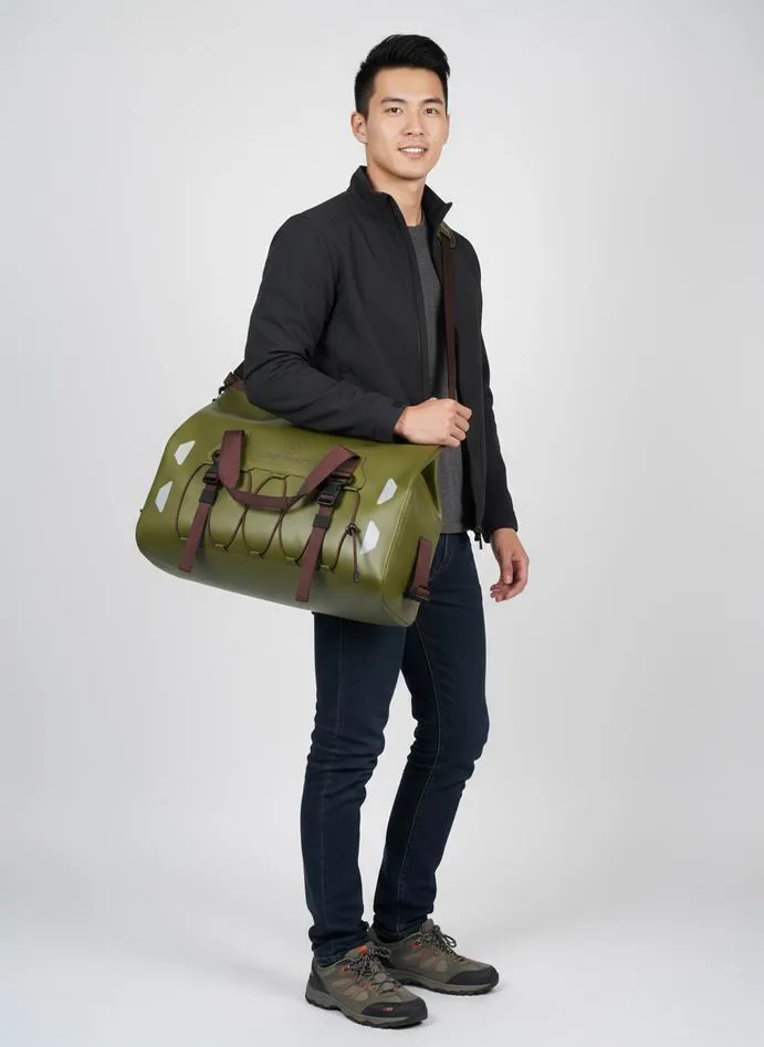 dry bag sampling - roll-top waterproof dry bag with welded seams on white background