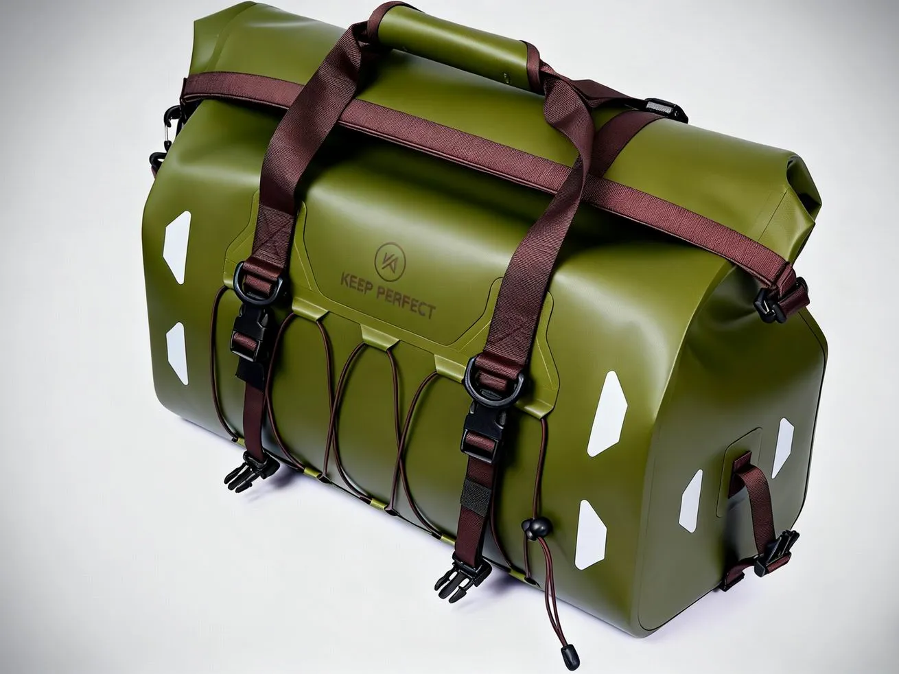 Roll-top dry bag in deck bag configuration, welded seams, studio product shot