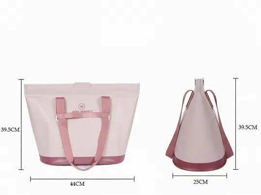 Waterproof beach tote dry bag with webbing handles on sand