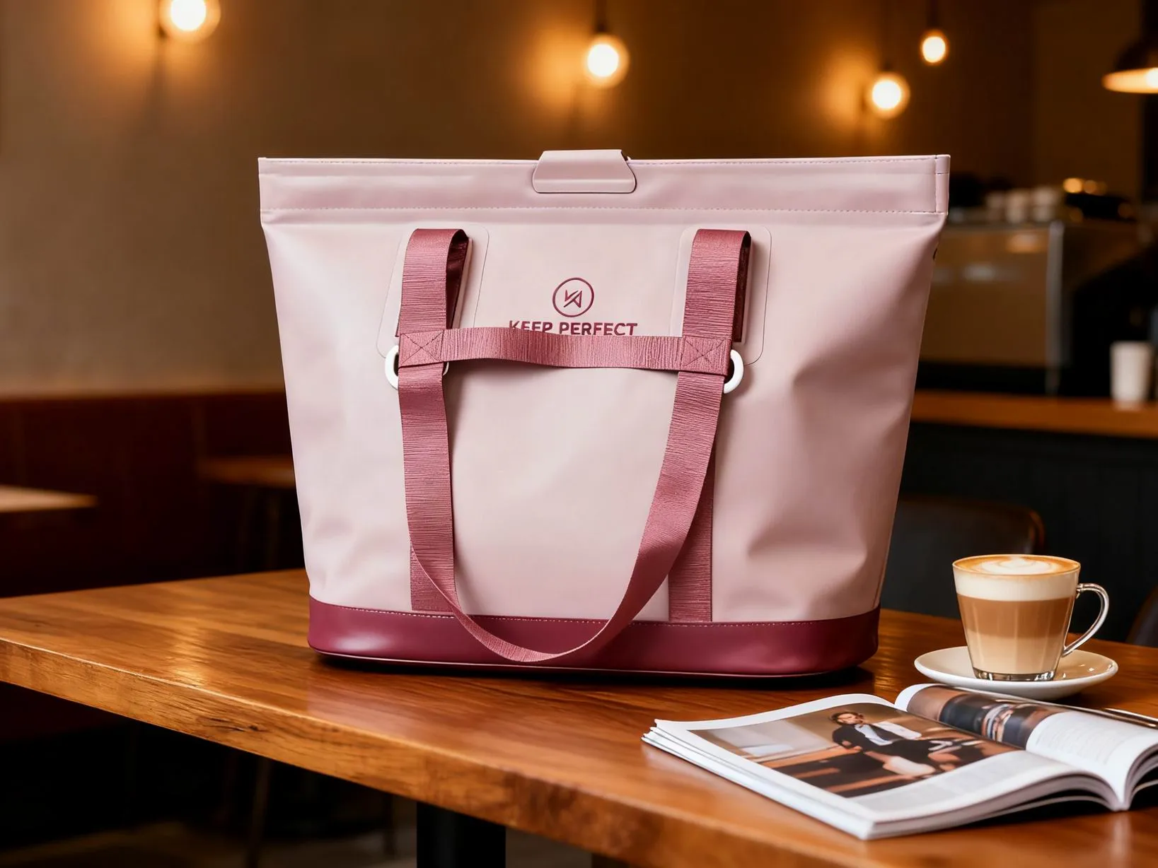 Waterproof beach tote dry bag with webbing handles on sand
