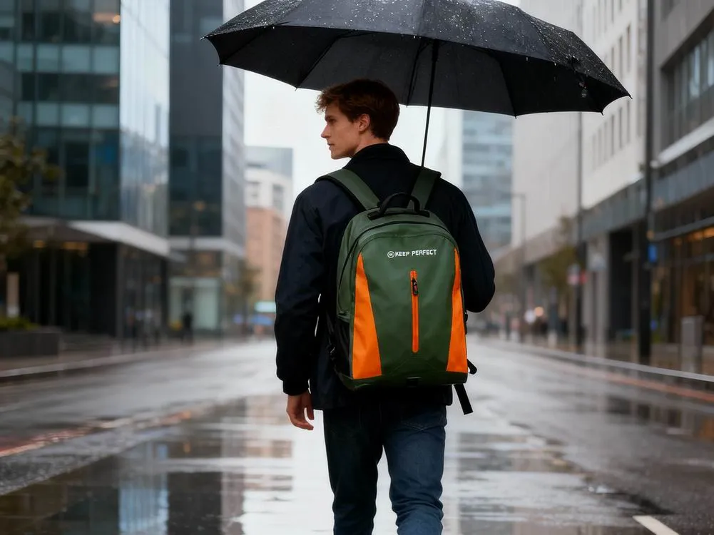 Waterproof roll-top backpack with padded shoulder straps